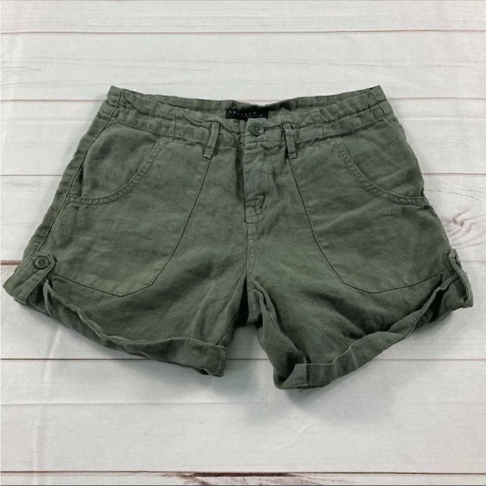 Sanctuary Womens Green High Waisted Rolled Hem Wanderer Cargo Shorts Size 25